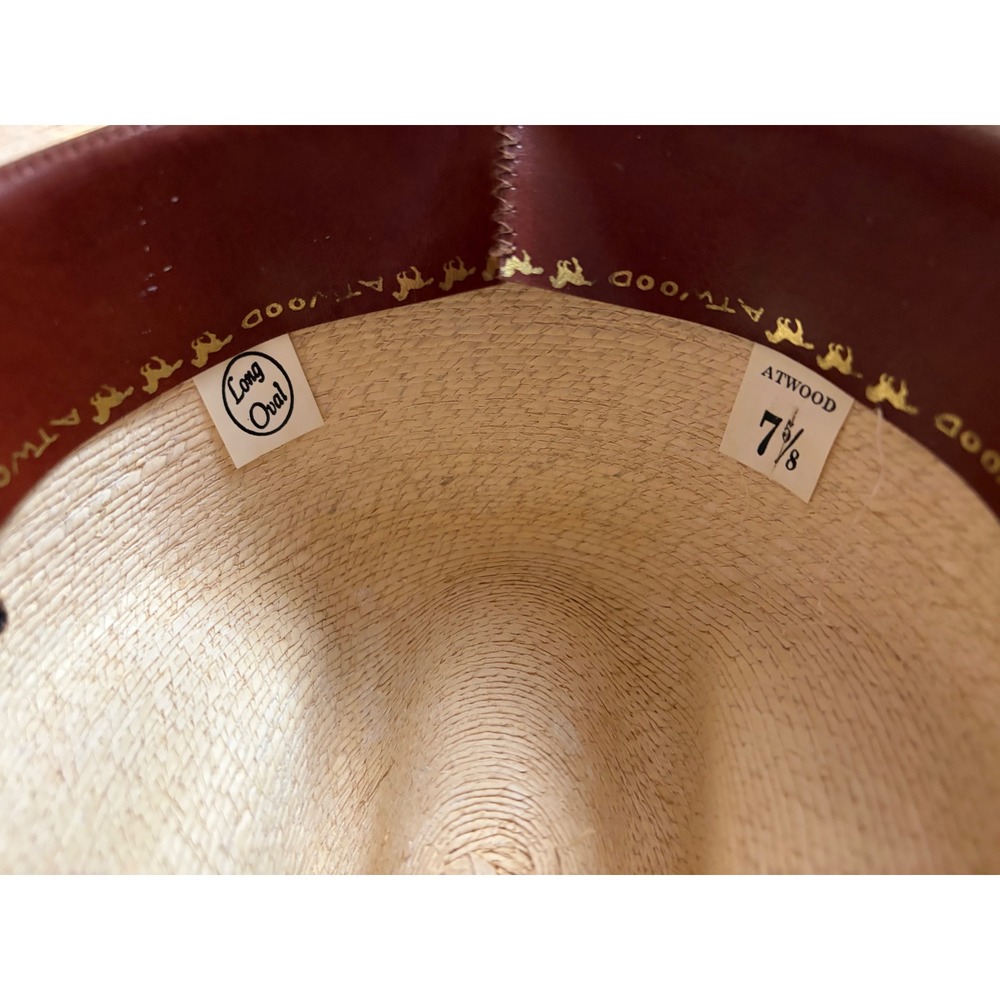 Atwood 5X Shantung Straw Cowboy Hat Tan Long Oval 7 5/8 Cattleman Crease - Picture 4 of 9